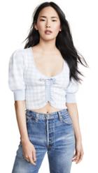 Jonathan Simkhai Gingham Knit Ruched Front Crop Top