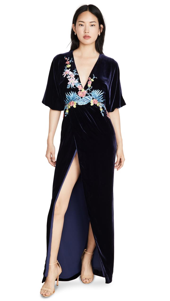 Costarellos Silk Velvet Plunge Wrap Front Dress