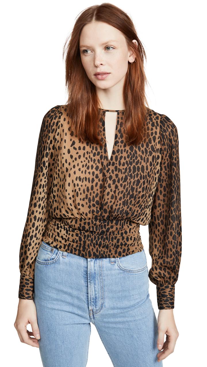 Good American Leopard Keyhole Blouse