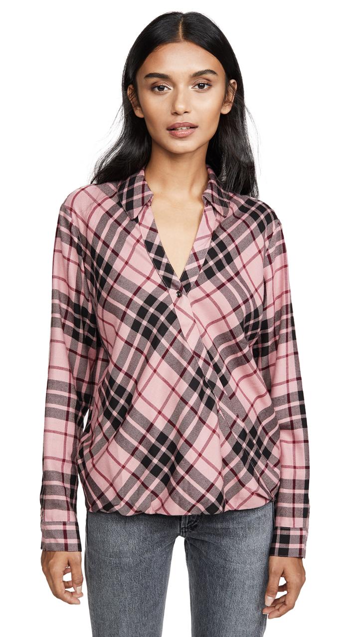Splendid Beckett Plaid Surplice Top