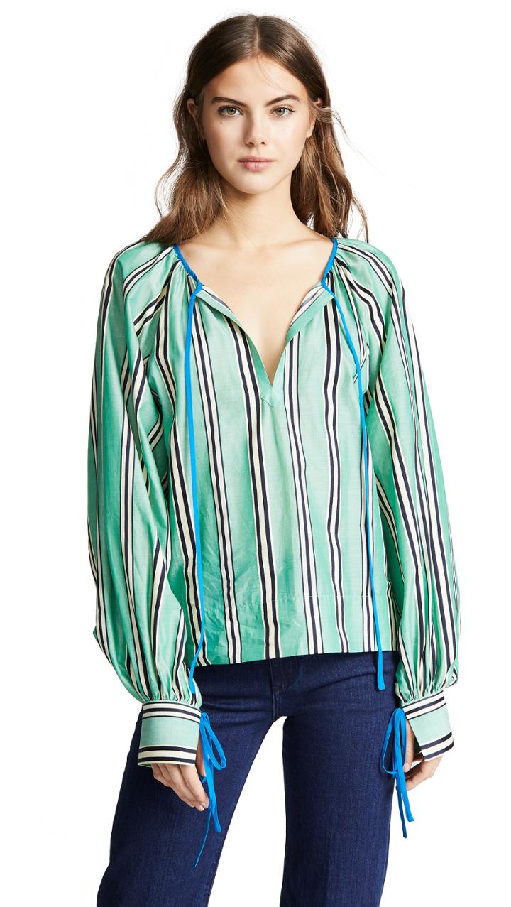 Anna October Striped Tie Neck Blouse