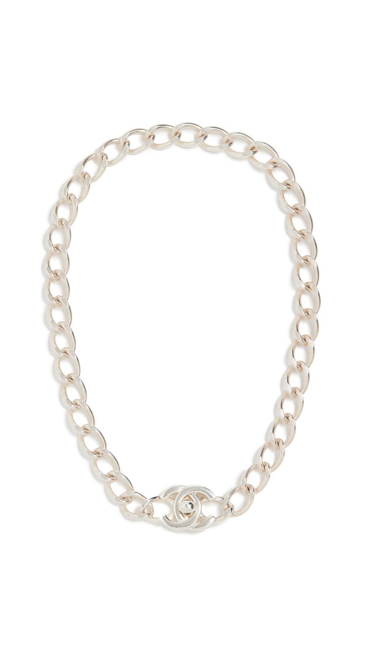 What Goes Around Comes Around Chanel Silver Turn Lock Necklace