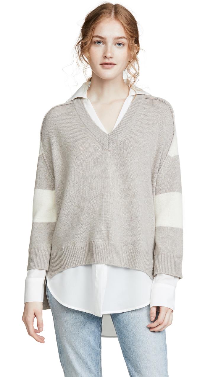 Brochu Walker Striped V Neck Layered Pullover