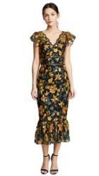 Marchesa Notte Embroidered Cocktail Dress With Flutter Sleeves
