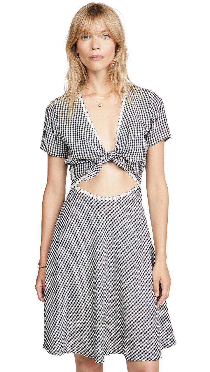 Solid Striped Cutout Mini Dress