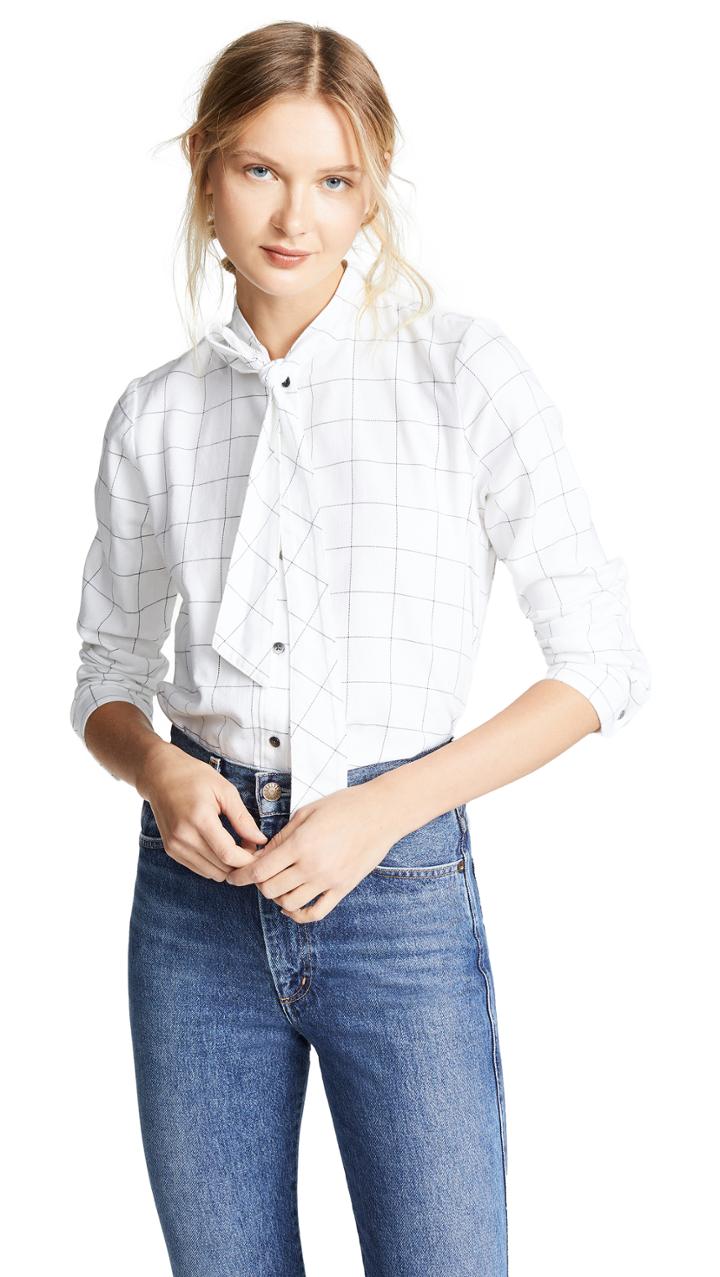 Madewell Long Sleeve Tie Neck Button Down