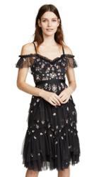 Marchesa Notte Cap Sleeve Boat Neck Embroidered Tulle Cocktail
