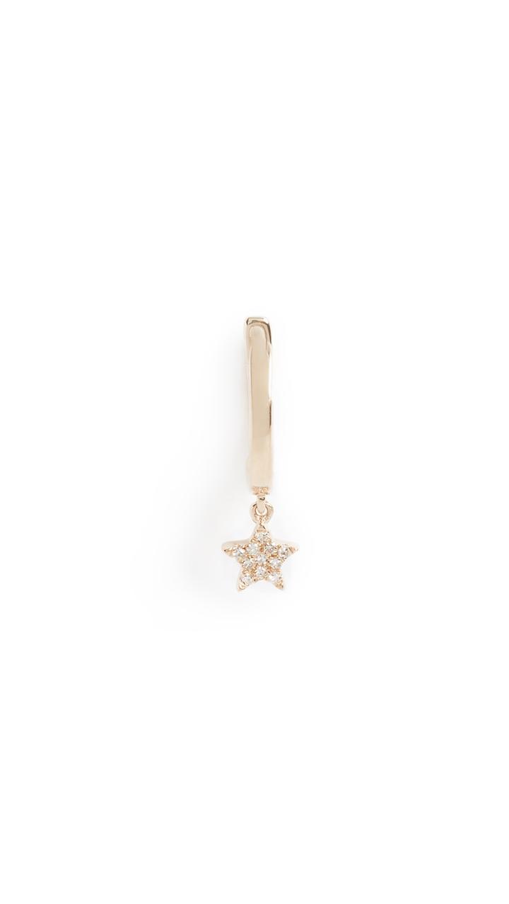 Ef Collection 14k Gold Mini Single Huggie With Diamond Star Drop Earring