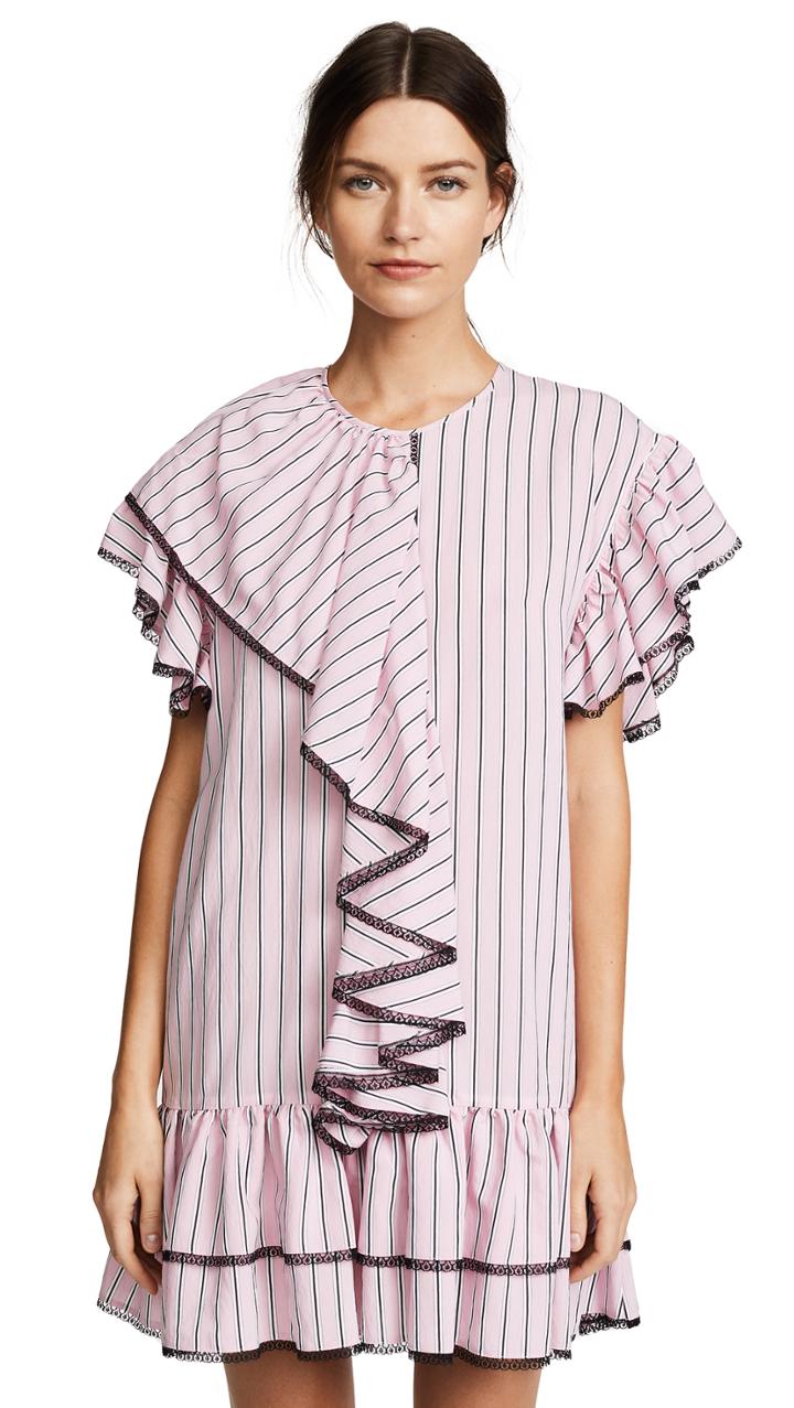 Msgm Striped Ruffle Dress