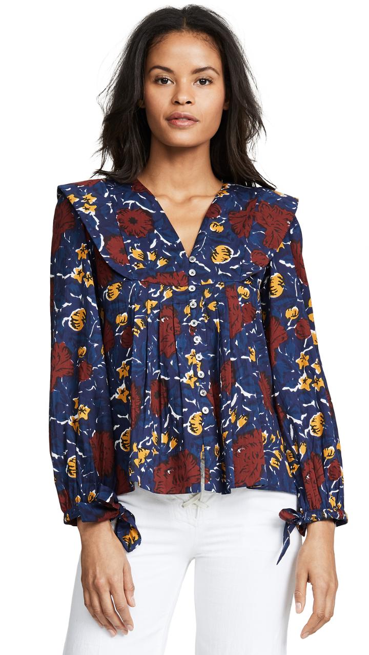 Sea Willow Long Sleeve Pleated Blouse