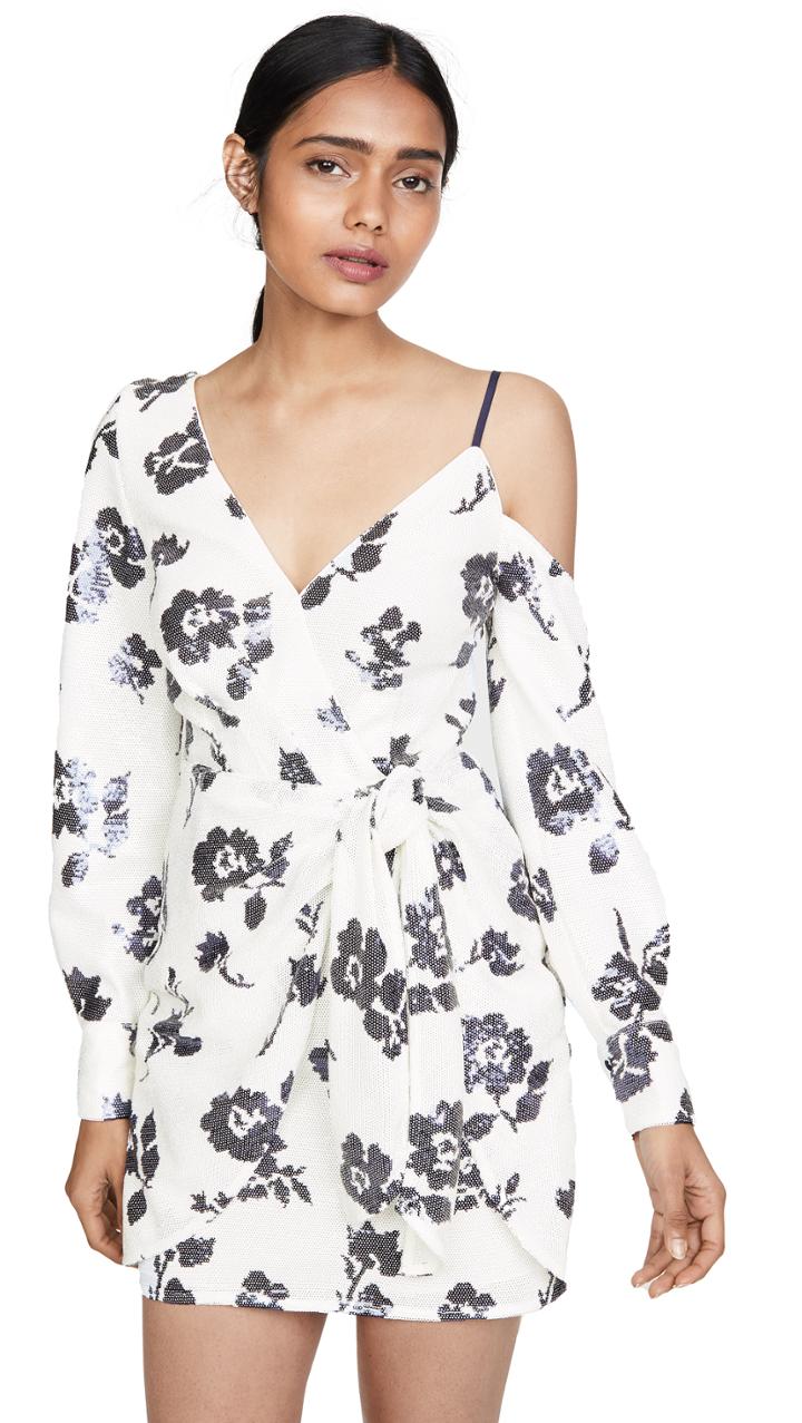 Self Portrait Floral Sequin Wrap Dress