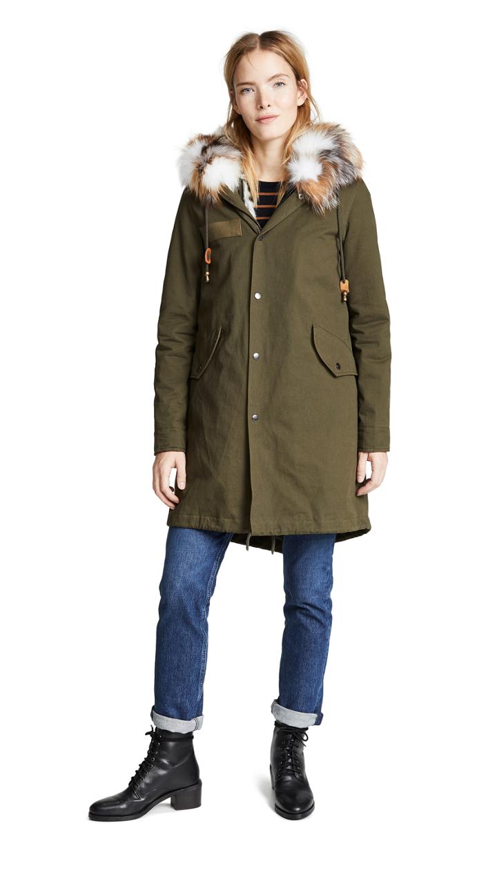 Adrienne Landau Canvas Parka With Rabbit Fur Liner