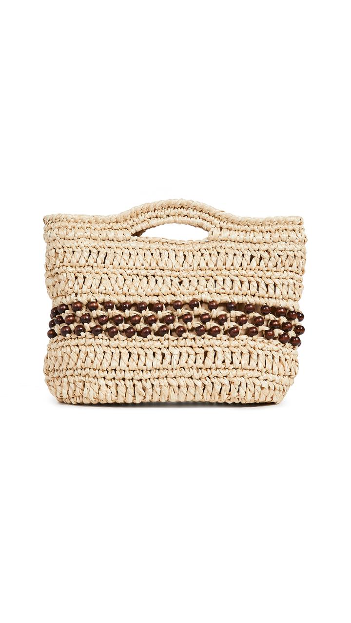 Caterina Bertini Woven Clutch With Wood Beads