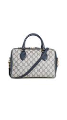 What Goes Around Comes Around Gucci Navy Coated Canvas Boston Bag