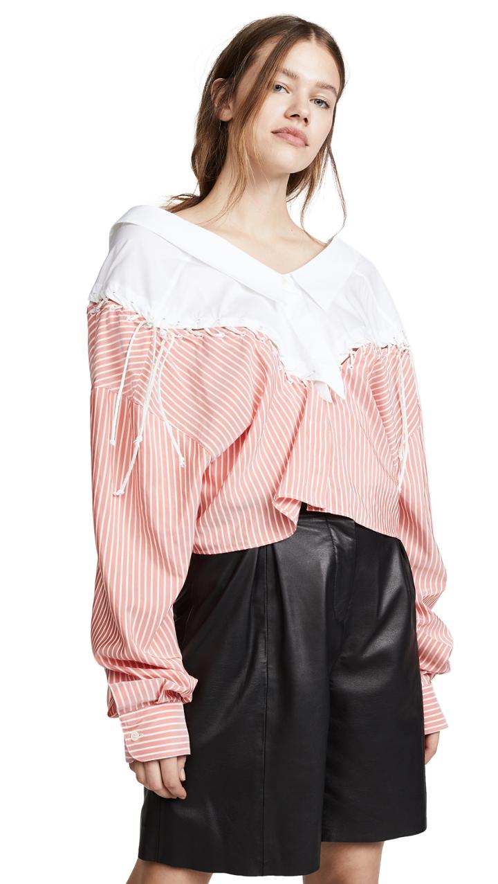 Unravel Project Lace Up Chopped Shirt