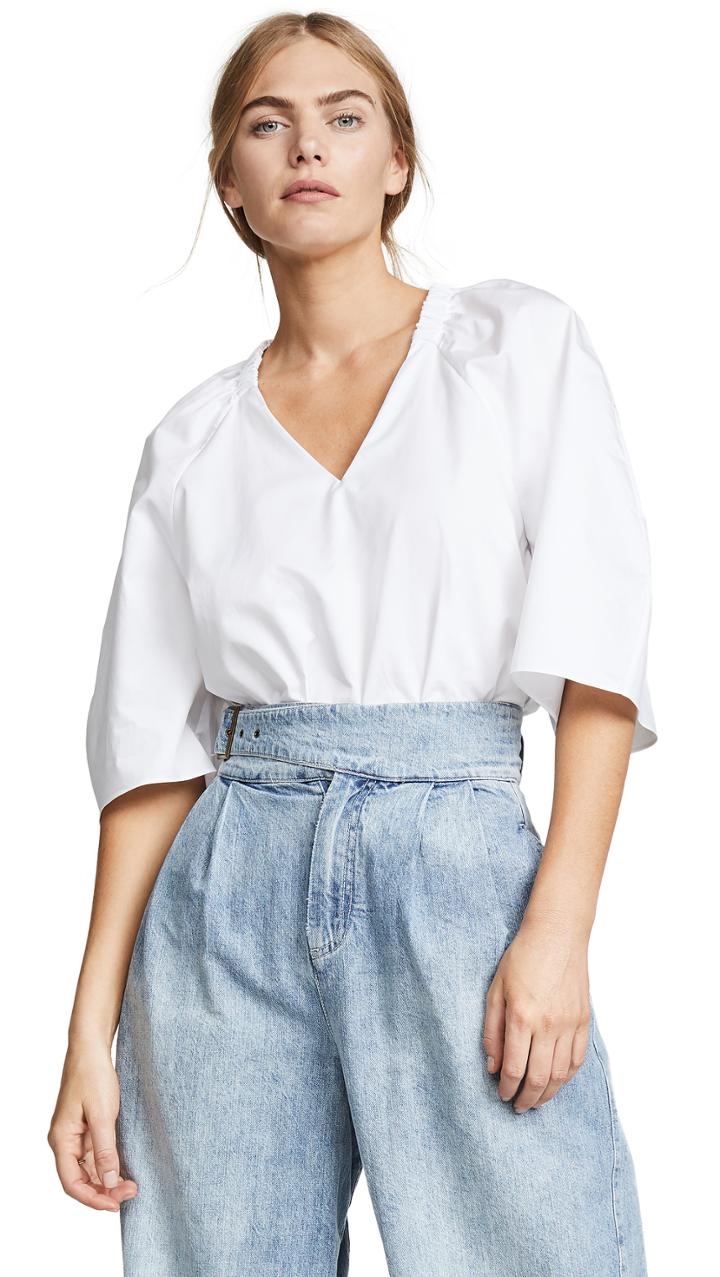 Tibi Deep V Neck Shirred Top