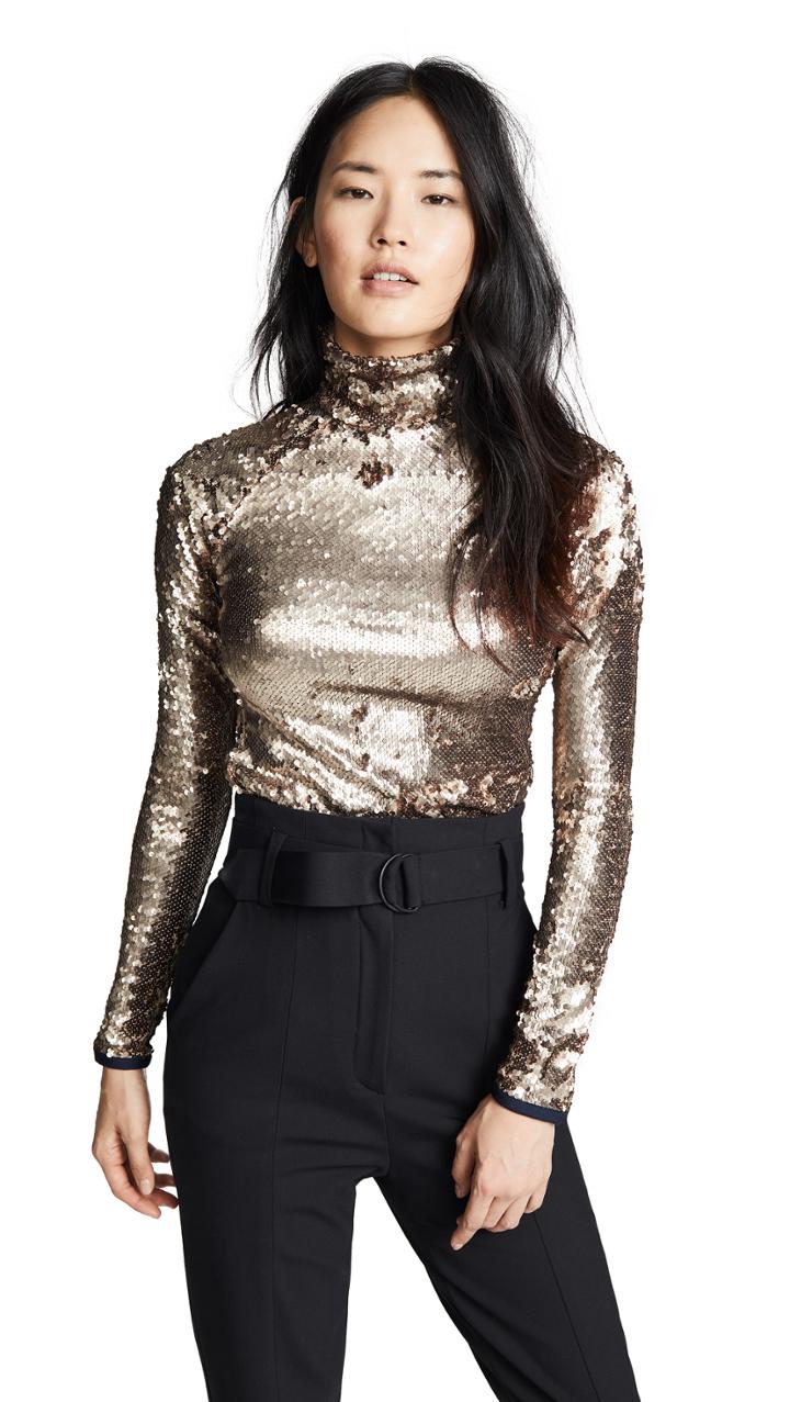 Stella Jean Mock Neck Sequin Top