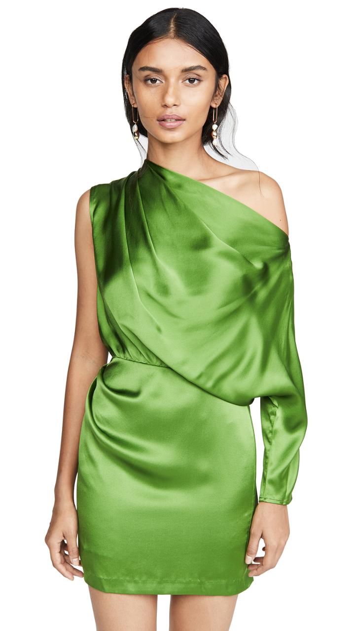 Michelle Mason One Sleeve Draped Mini Dress