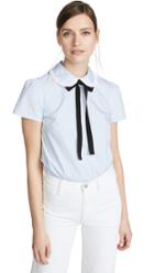 Red Valentino Short Sleeve Tie Neck Blouse