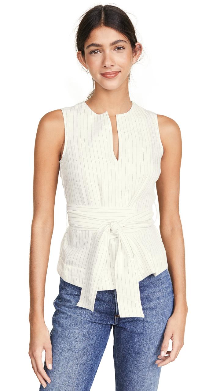 Vince Pencil Stripe Belted Shell