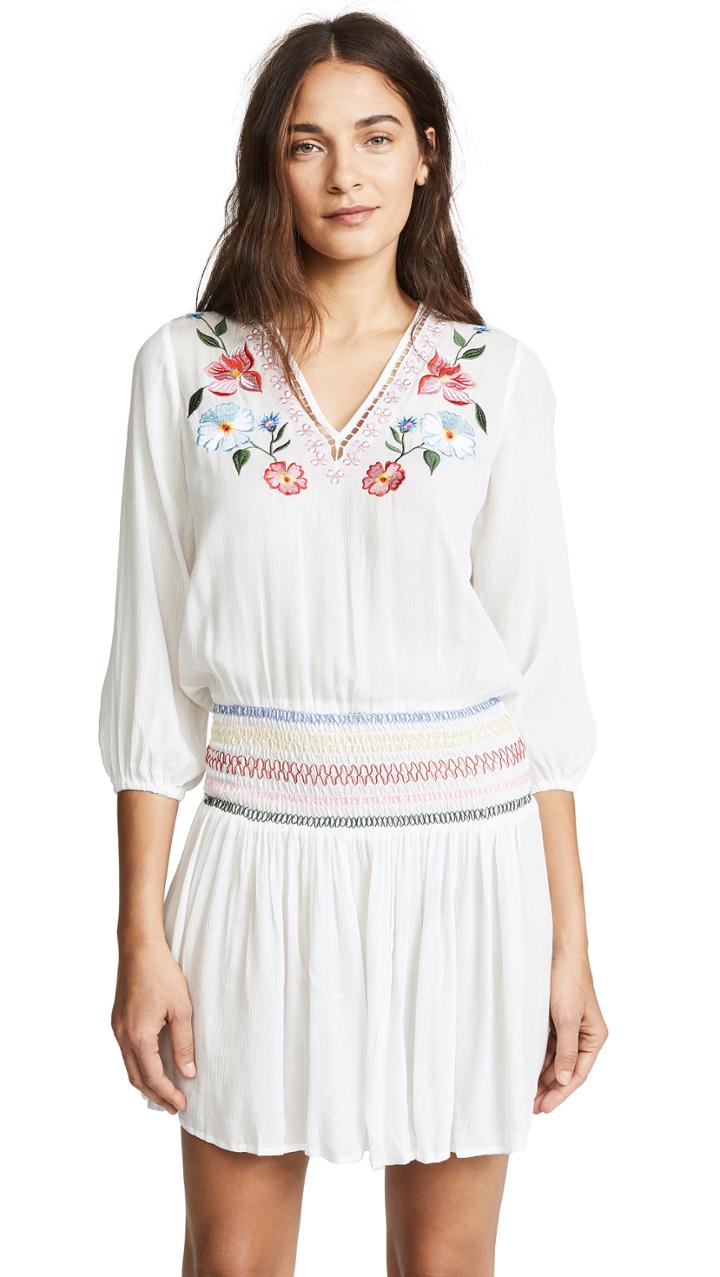 Shoshanna Isla Floral Embroidered Smocked Dress