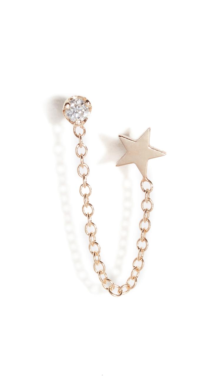 Zoe Chicco 14k Double Stud Earrings With Star Diamond Chain