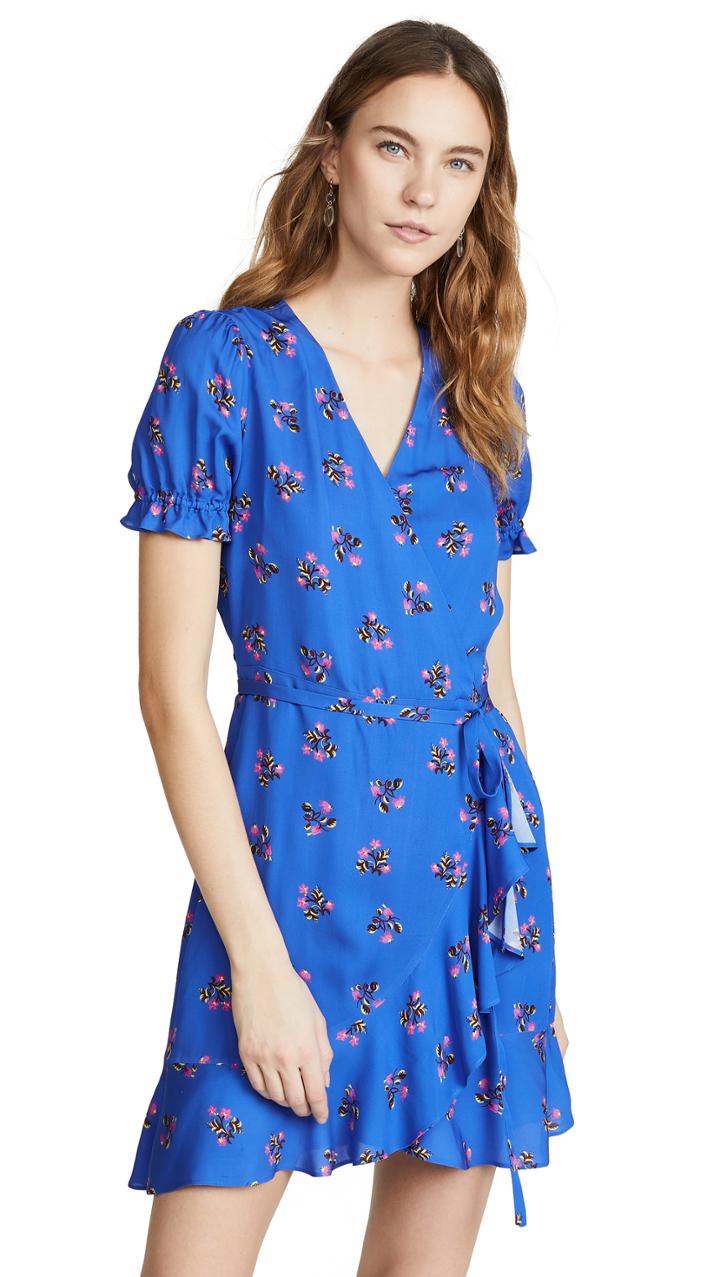 Diane Von Furstenberg Short Sleeve Ruffle Wrap Dress