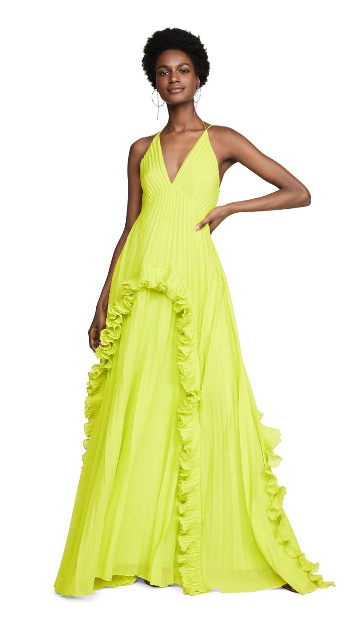 Halston Heritage Halter V Neck Gown