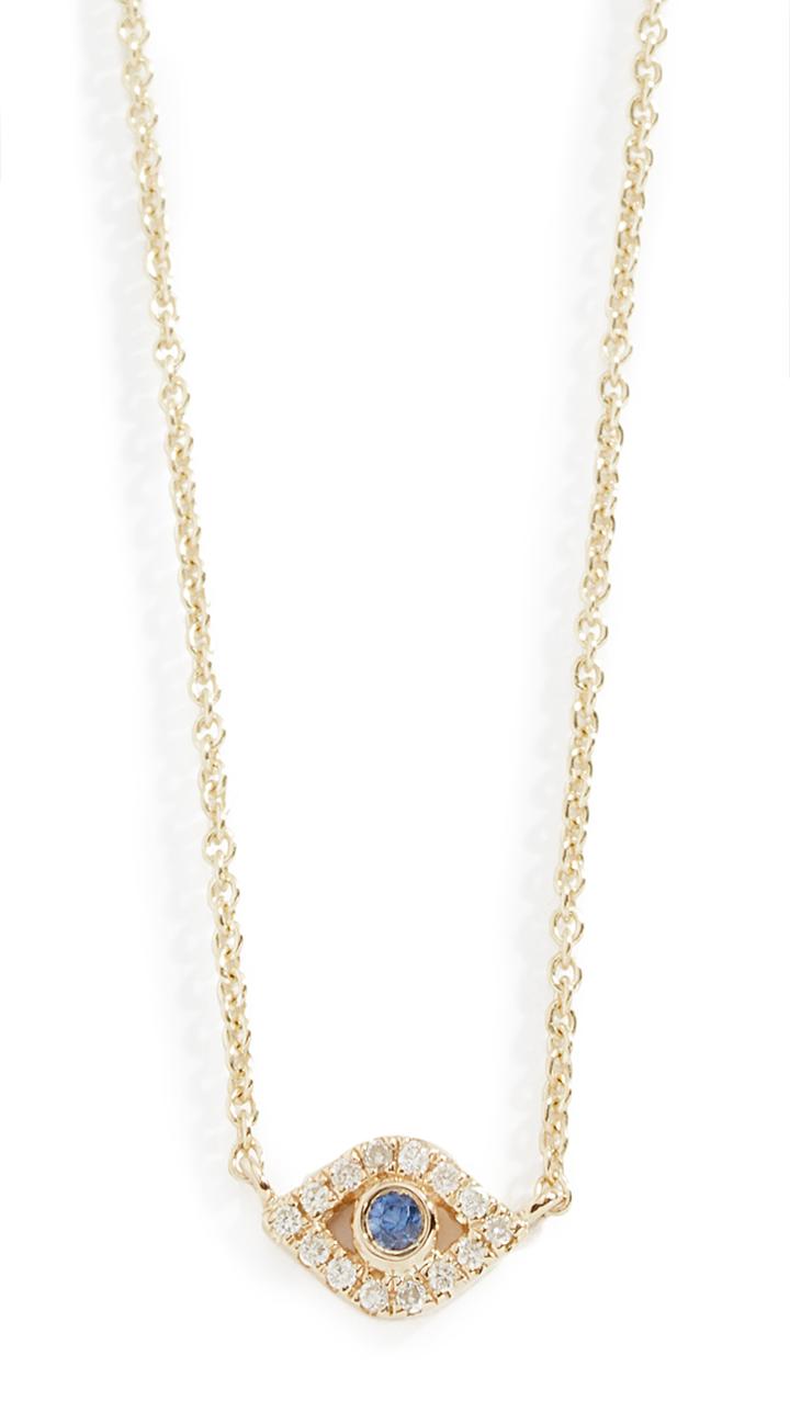 Sydney Evan 14k Small Bezel Evil Eye Necklace