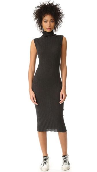 Enza Costa Ribbed Sleeveless Turtleneck Midi Dress