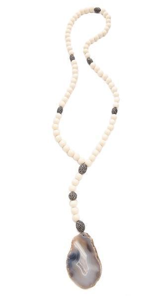 Hipchik Couture Agate Slice Wood Bead Necklace - White/black