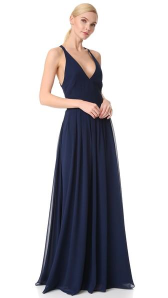 Monique Lhuillier Bridesmaids V Neck Gown With Tie Back