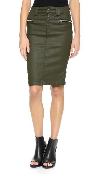 7 For All Mankind High Waisted Pencil Skirt With Zips - Olive Jeather