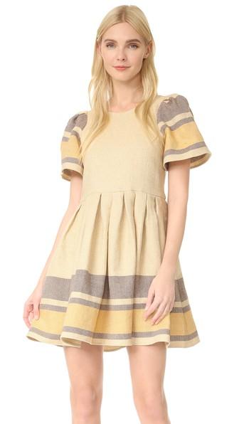 Sea Border Stripe Puff Sleeve Dress
