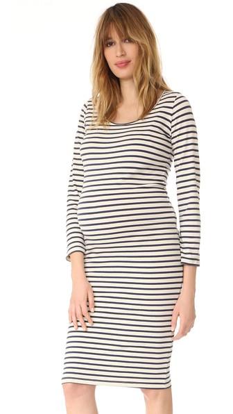 Monrow Maternity Stripe Long Sleeve Dress