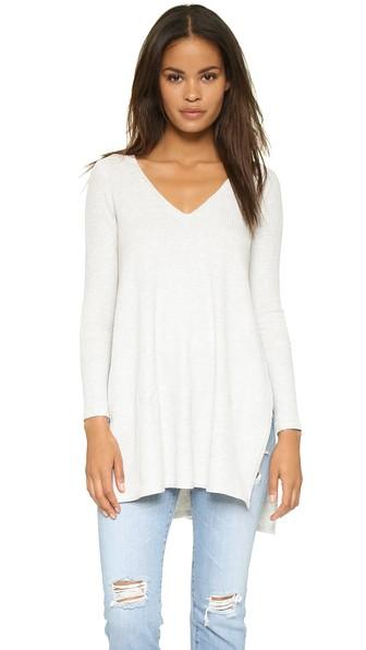 Free People Tuesday Long Sleeve Sweater - Light Grey Heather