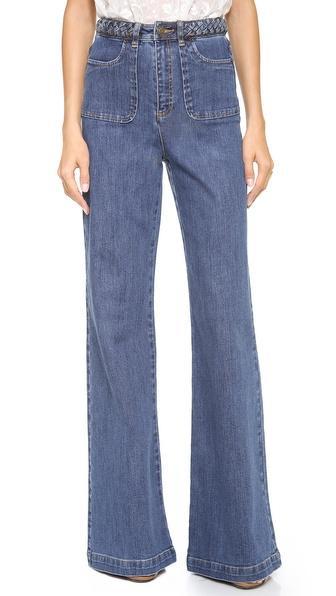 Rachel Zoe Ella Braided Wide Leg Jeans - Medium Indigo