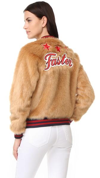 Mother The Letterman Patch Faux Fur Jacket