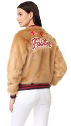 Mother The Letterman Patch Faux Fur Jacket