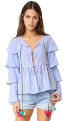 English Factory Ruffled Jacket Top With Pom Poms