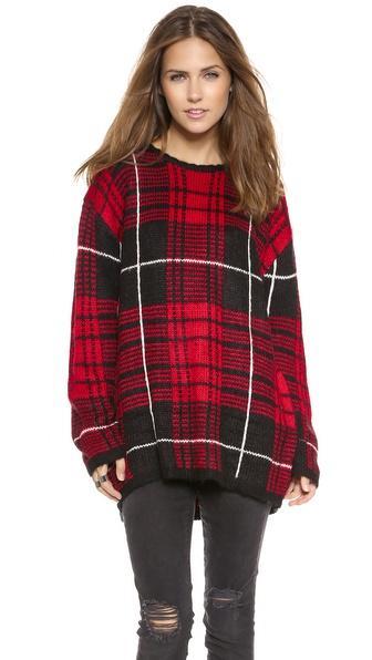 Unif Jumbo Plaid Sweater - Red Plaid
