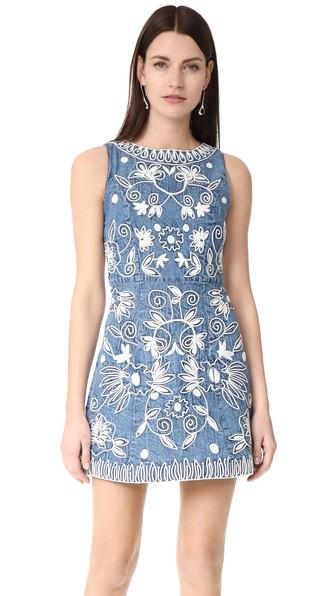 Alice Olivia Lindsey Embroidered Pouf Dress
