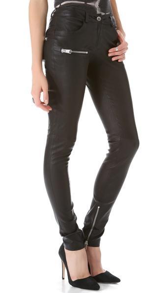 Anine Bing Stretch Leather Skinny Pants - Black