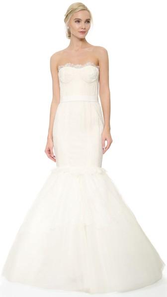 Marchesa Lace Corset Mermaid Gown With Lace Tulle Skirt