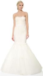 Marchesa Lace Corset Mermaid Gown With Lace Tulle Skirt