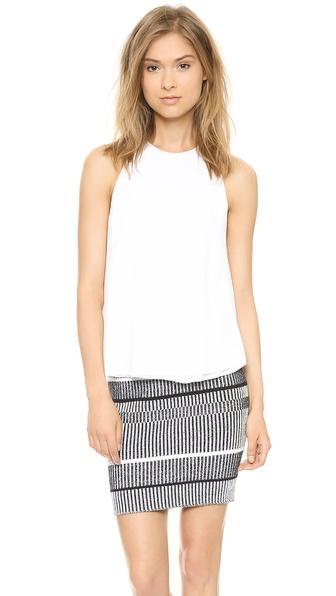 T By Alexander Wang Raw Edge Flow Top With Leather Trim - White