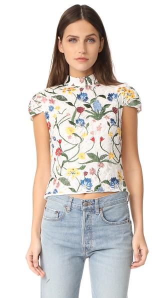 Alice Olivia Viktoria Embroidered High Neck Top