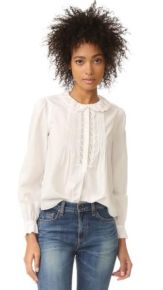 La Vie Rebecca Taylor Long Sleeve Pop Collar Top