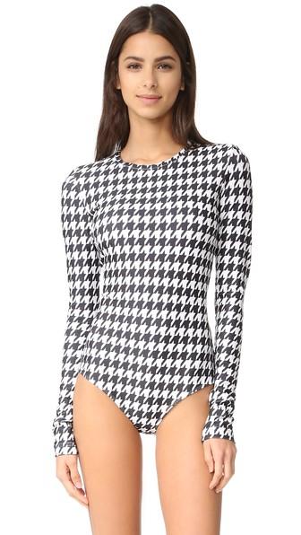 Cover Houndstooth Long Sleeve Swimsuit
