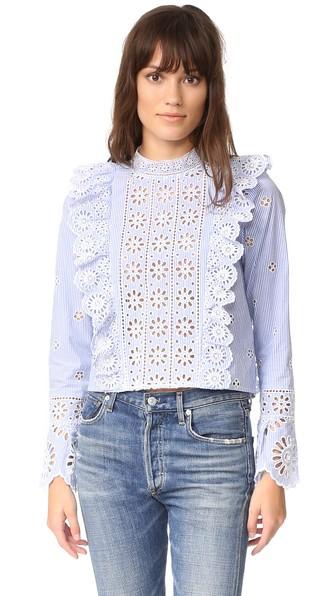 Sea Exploded Eyelet Ruffle Top